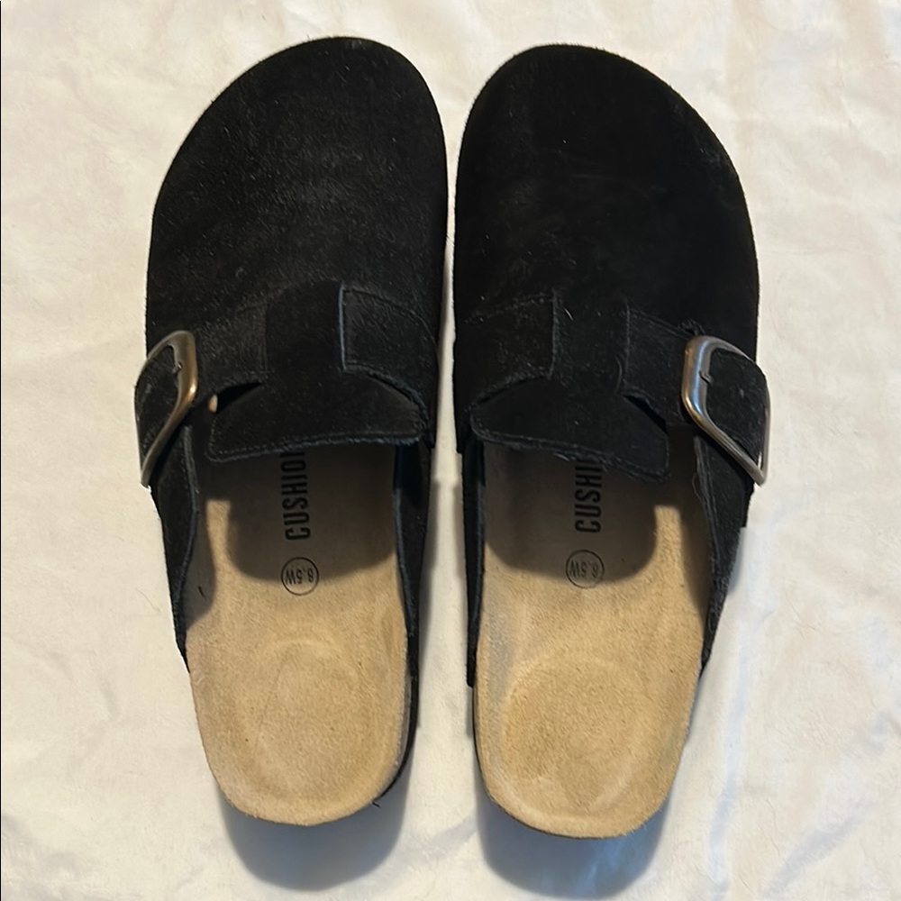 New!!!Cushion Black Suede Mules for Women